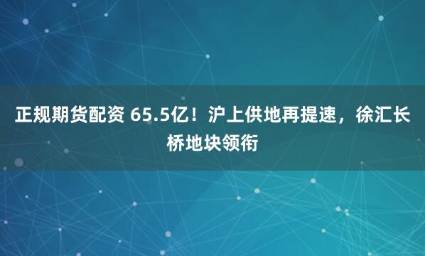 正规期货配资 65.5亿！沪上供地再提速，徐汇长桥地块领衔